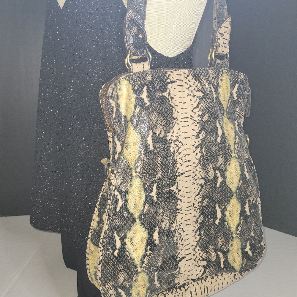 Gretta Patent Python Hobo Bag Shoulder Black Creme - image 8